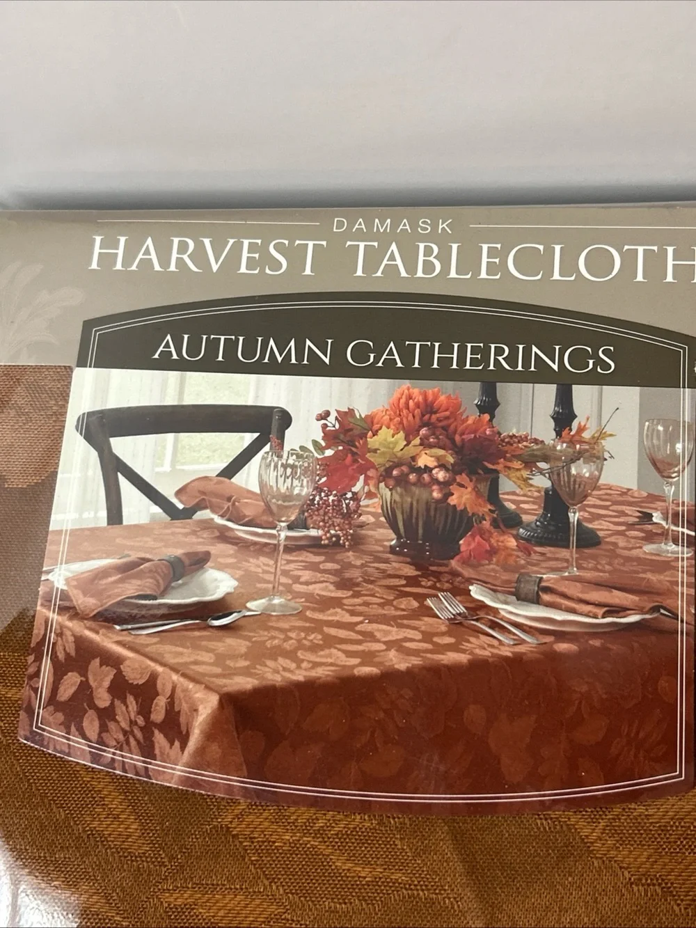 NEW Fabric Tablecloth 60x84 OBLONG (6-8 ppl LEAVES,AUTUMN GATHERINGS,bronze-Rust